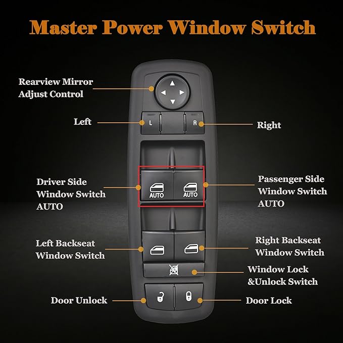 Master Power Window Switch Driver Side- 8Pins + 3Pins - Compatible with 2011 2012 2013 Dodge Durango Window Control Switch Replaces 68086693AC 68086693AD 68086693AE