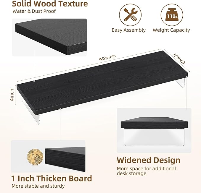 SSWOOD Dual Monitor Stand Riser, 40" Large Computer Monitor Stands for 2 Monitors, Wooden Desktop Organizer Shelf for Office Desk Computer, Laptop, TV, Monitor, Printer