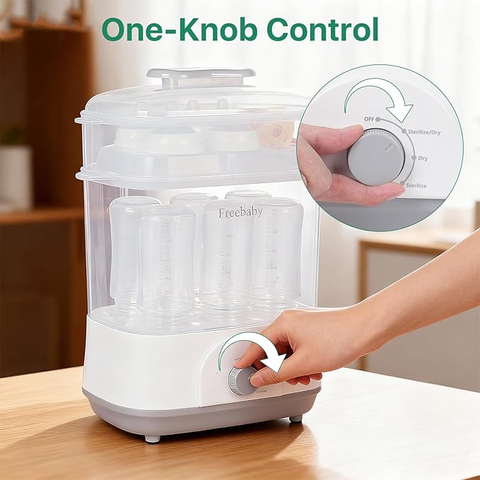 Freebaby Baby Bottle Sterilizer and Dryer,4 in 1 Electric Steam Sanitizer and Dryer for All Baby Bottle,Pacifiers&Breast Pump Accessories,Large Capacity and Adjustable