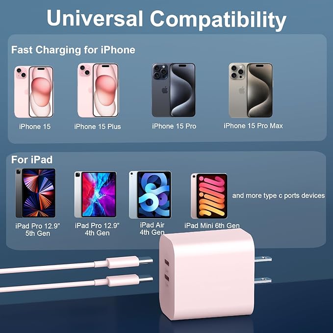 Phone 17 16/15 Pro Max Charger, 20W Type C Fast Wall Charger with 10FT USB-C to C Cable, USB C Charger Block for Phone 17 16 15/16 15 Plus/17 16 15 Pro/17 16 15 Pro Max