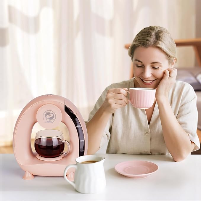 Single Serve Coffee Maker,Fast Brew in 2 minutes,Stylish＆Compact Design,MINI Q 2 IN 1 Coffee Machines for K*cup Capsules & Ground Coffee, Pink Coffee maker