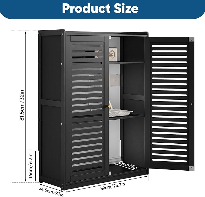 WiFi Router Storage Cabinet, Double Deck Floor Standing Modem Cabinet, Bamboo - Image 2