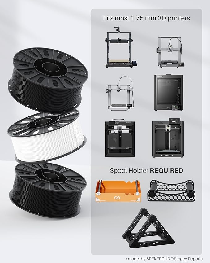 ELEGOO PLA Filament 1.75mm Black 3KG, 3D Printer Filament Dimensional Accuracy +/- 0.02mm, 3KG Large Spool(6.6lbs) Fits for Most FDM 3D Printers