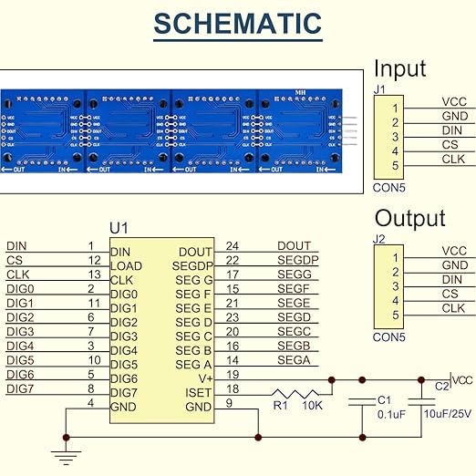 DAOKAI MAX7219 Dot Matrix Module 8 x 32 MCU Control Driver Board Green LED Common Cathode 4 in 1 Display Module with Dupont Cable for Arduino Microcontroller
