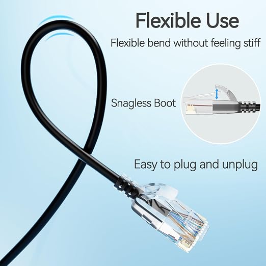 Cat6 Slim Patch Cables 0.5 Feet 24-Pack Black, Cat6a Patch Cables 10Gbps 550MHz - Image 5