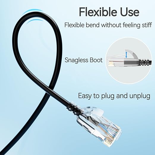 Cat6 Slim Patch Cables 1 Feet 10-Pack Black, Cat6a Patch Cables 10Gbps 550MHz - Image 5