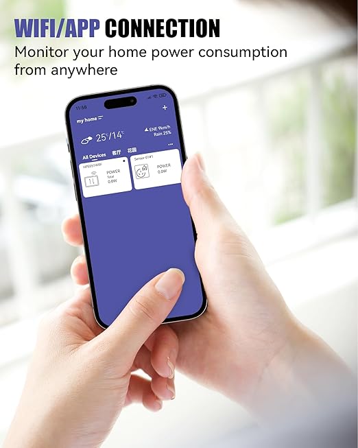 BALDR Wi-Fi Home Power Monitor Socket - Wifi Smart Outlet, Electricity Usage Meters Smart, Watt Meter, Home Energy Monitor, Plug In Power Meter, Need Hub to Work(Sold Separately) - 2.4GHZ Network Only