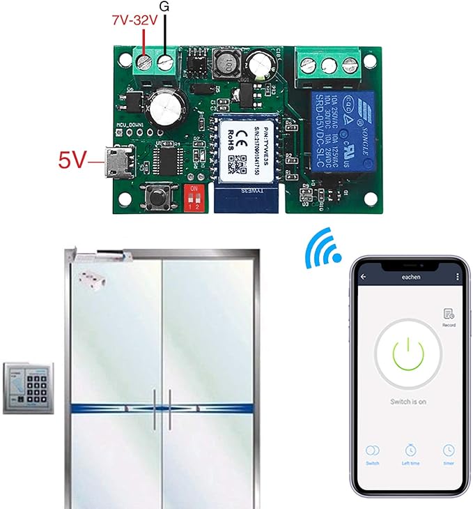 Newgoal WiFi Wireless Inching Relay Switch Momentary DIY Smart Home Remote Control DC 5-32V AC 90-250V Compatible With Alexa Echo IFTTT (Using TUYA/Smart Life APP)