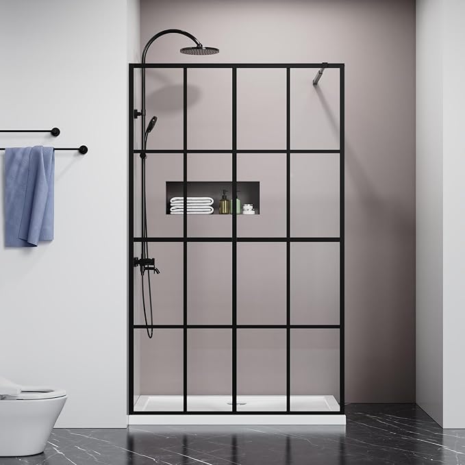 Goodyo 46" X 72" Shower Door Clear Tempered Glass Framed Shower Screen Walk-in Black Finish