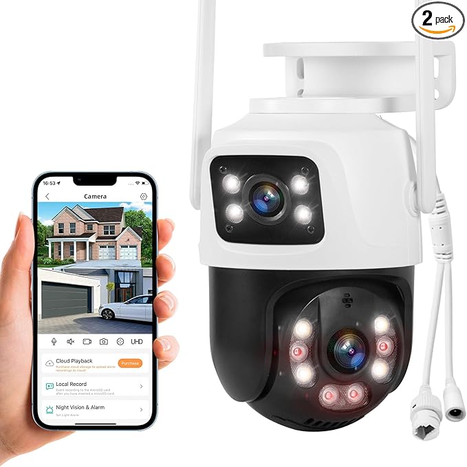 Fuers 6MP Wireless Security Camera, Surveillance Cameras Dual Lens Linkage,360°View,Human Detection,Auto Tracking,Light Alarm,Night Vision,Two-Way Audio,Outdoor Indoor IP66 WiFi Camera