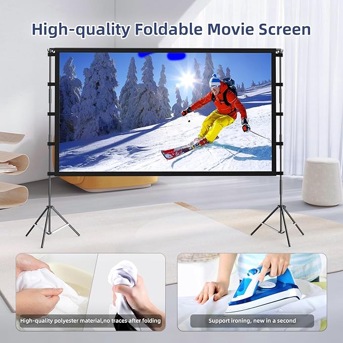 Projector Screen Outdoor, Vamvo Projector Screen with Stand Portable 80" Foldable ProjectorScreen, 10 Feet Indoor Movie-Screen with Carrying Bag for Home Theater Backyard Movie Night