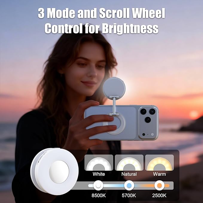 Magnetic Selfie Light, Phone Light Compatible with iPhone Magsafe, CRI97 360° LED Selfie Ring Fill Folding Light with Mirror for Selfies/Photography/TikTok/Zoom Calls/Video Conference