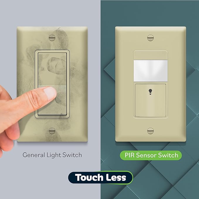 TOPGREENER PIR Motion Sensor Switch, Ambient Light Level Detector, No Neutral Required, 150W LED/CFL, 1/6 HP, Occupancy Vacancy Modes, Ground Wire Required, Single Pole, TDOS5-JM, Ivory