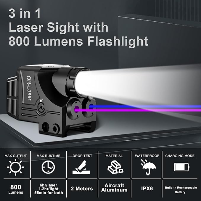 Red Green Purple Blue Laser Light Combo, 800 Lumens Tactical Flashlight Laser - Image 2