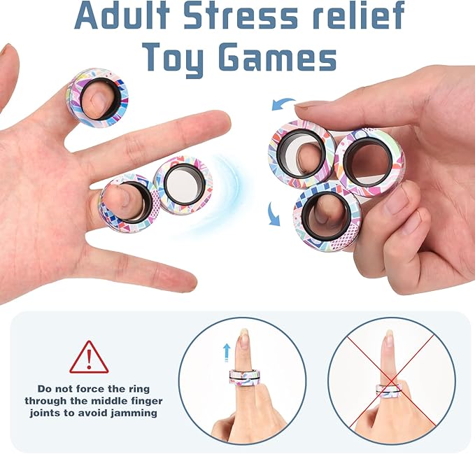 Magnetic Rings Fidget Toys for Adults,Fidget Spinner Rings for Anxiety Relief Therapy Toys for Teens Boy and Girl Ages 8-13,Gift for Kids Party Favors Stocking Stuffers,3pcs