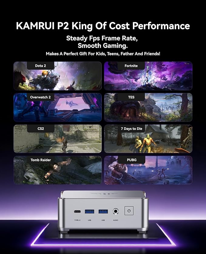 KAMRUI Pinova P2 Mini PC, Core i5-12600H (12C/16T, 4.5GHz), 32GB DDR4 1TB NVMe SSD Mini Computers, 18MB Smart Cache, 4K Triple Display(DP+HDMI+USB-C)/WiFi6/BT5.2 Micro PC for Home/Office/Business