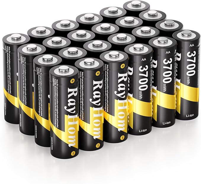 24 Pack AA Lithium Rechargeable Batteries, 3700mWh High Capacity, 1.5V Constant by RayHom