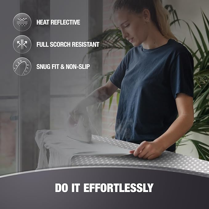 COTTY HOME Extra Thick Ironing Board Covers with Pad Standard Size 15x54, Heat Reflective Full Scorch Resistant Padding, Snug Fit Non-Slip Nose Pocket Fastener Straps Elastic Edges, Gray Spotted