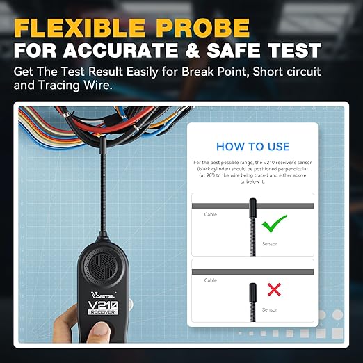 VDIAGTOOL V210 Wire Tracer Electrical Automotive Open & Short Finder Circuit Tester Circuit Breaker Finder Fault Probe Wire Tracker Electrical DC 6-42V
