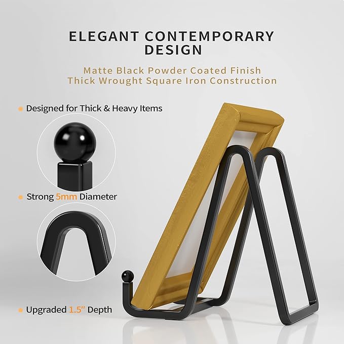 IPAME Plate Stands for Display - 4.5 Inch Metal Square Wire Plate Holder Display Stand + Picture Frame Stand Holder Easel for Book, Decorative Plate, Plaque, Photo, Platter (Black 2 Pack)