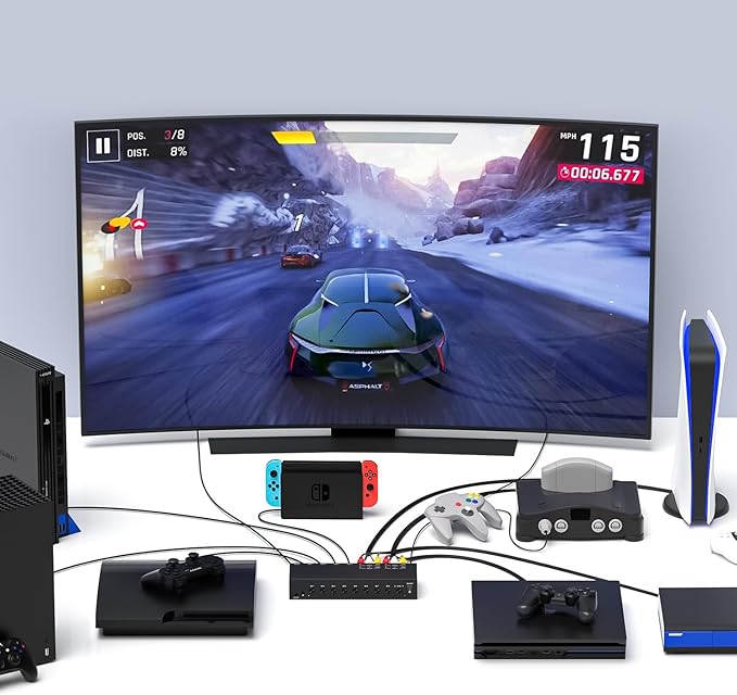 RuiPuo 8-Input to 1-HDMI-Output Converter (Consisting of 4 AV Inputs and 4 HDMI Inputs) Switchbetween Quick Different Sources(8 in-1 Out)