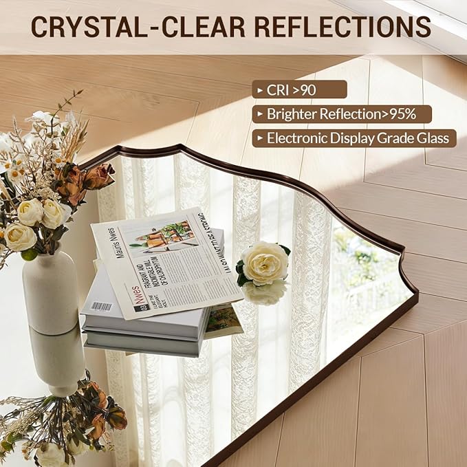 ANDY STAR 30x40 Inch Bronze Mirror, Large Bathroom Mirror with Anti-Rust Stainless Steel Metal Frame, Unique Rectangle Mirror, Stunning Curved Design Ideal for Home Remodel