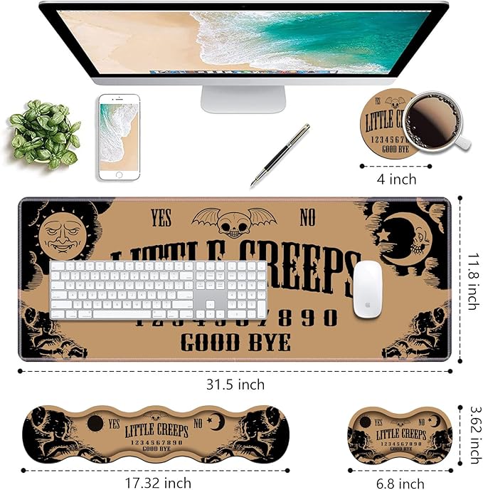 Ergonomic Keyboard Wrist Rest & Mouse Pad Wrist Rest Set, Large XXL Gaming Desk Mat 31.5"x 11.8" with Non-Slip Base, Memory Foam, Easy Typing Pain Relief for Home & Office, Ouija Board