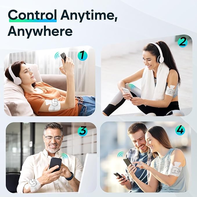 Easy@Home Wireless TENS Unit with APP Remote Control: Back Pain Relief Muscle Stimulator Massager | Powered by MyPainOff App iOS & Android App | Pain Therapy Management EHE015BLE