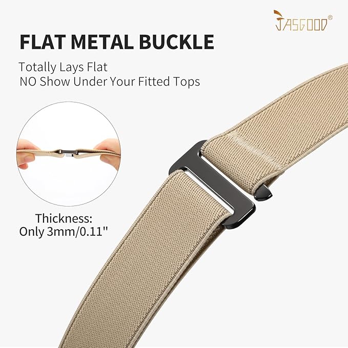 JASGOOD Women No Show Stretch Belt Elastic Web Strap Belt with Flat Buckle for Jeans Pants Dresses