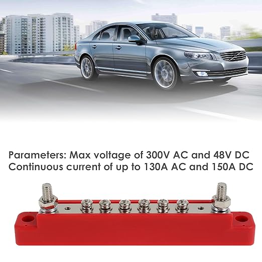 2Set 12V Bus Bar Stainless Steel Power Distribution Block Space Saving Marine Buss Bar High Security for Boat 2 x 1/4" Posts, 8 x M4 (#8) Screws Terminals (Black+Red)