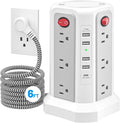 Power Strip Tower Surge Protector with PD20W USB C, 6FT Desktop Extension Cord Charging Station with 12 AC Multiple Outlets 5 USB Ports, Charger Tower Multiple Protections for Home Office Supplies