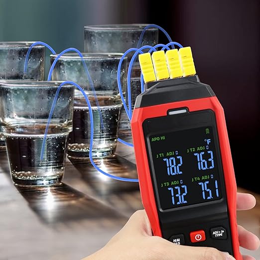 Thermocouple Thermometer Data Logger 4 Channels Digital K Type Thermometer with 5000 Groups Programmable Temperature Recording -328~2501℉ Measuring Range, Audible & Visible Alarm ADJ Compensation