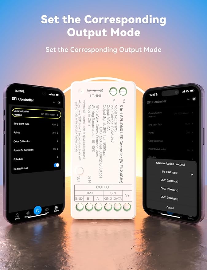 PAUTIX WiFi SPI+DMX SPIW5 Tuya SPI LED Controller Compatible with Alexa/Google Home,for Single Color/CCT/RGB/RGBW/RGBCCT SPI LED Strip Lights,Work with WS2811 SK6813 IC Addressable LED Strip