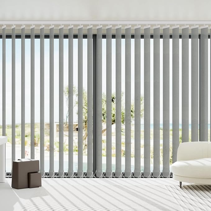 Blindify Motorized Vertical Blinds, Light Filtering Sliding Door Shades Vertical Shades Remote Control Customize, Pure Grey
