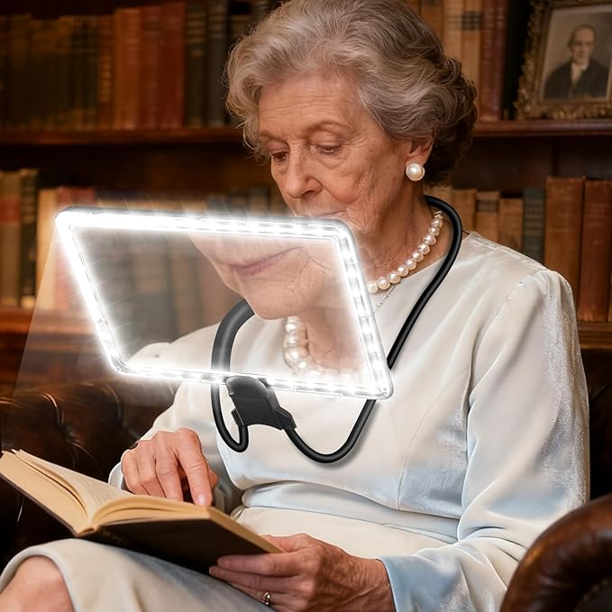 5X Neck Magnifying Glass with Light, Magnifier with Light Hands Free, Full Book Page Magnifier with 3 Light Modes, Flexible Gooseneck for Seniors Reading Low Vision