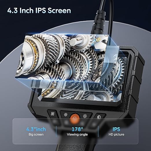 Endoscope with Light and 50ft Semi-Rigid Cable, Handheld Borescope 4.3'' HD 1080P, 8 Adjustable LED Lights, IP67 Waterproof Inspection Camera for Sewer, Gadgets for Men (Single Lens)
