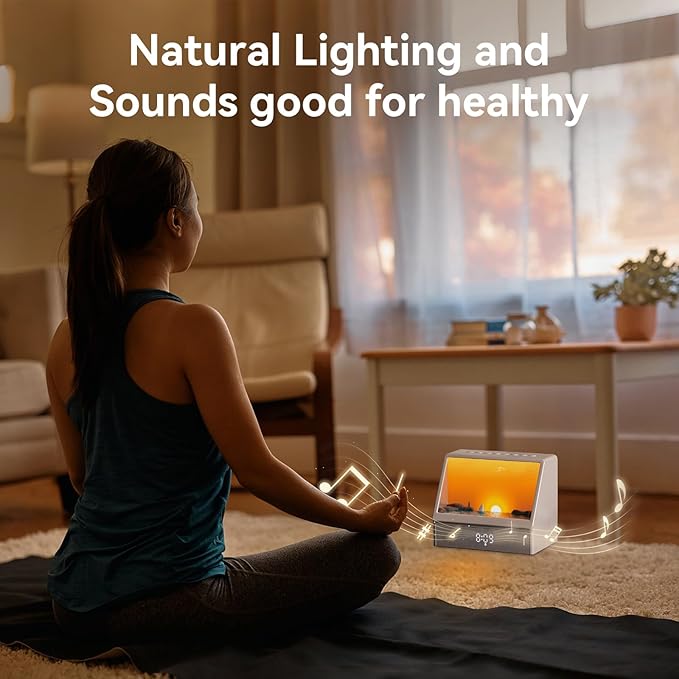 Sunrise Alarm Clock with Sound Machine for Bedrooms Heavy Sleepers,Smart Wake Up Light Sunrise Alarm Clock White Noise Machine for Adults Kids(White)