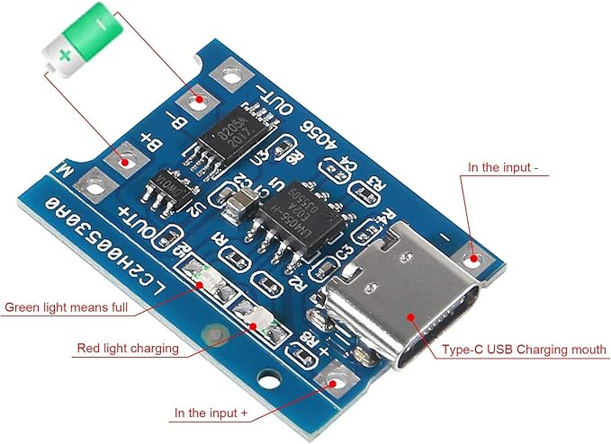 Gebildet 10pcs TP4056 Type-C Input Interface USB 5V 1A 18650 Lithium Battery Charger Module Charging Board with Dual Protection Function