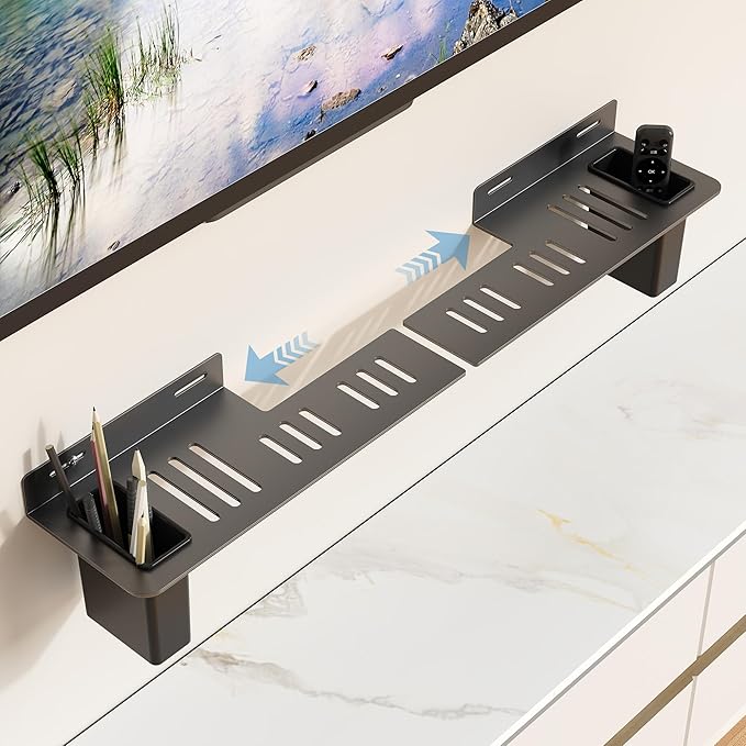 BYMECOST Heavy-Duty Steel Soundbar Mount Under TV with 2 Storage Boxes, Universal 88 Lbs Fit for Large Sound Bars, Sound Bar Wall Mount Bracket Stand Compatible with Samsung/JBL/LG, Complete Hardware