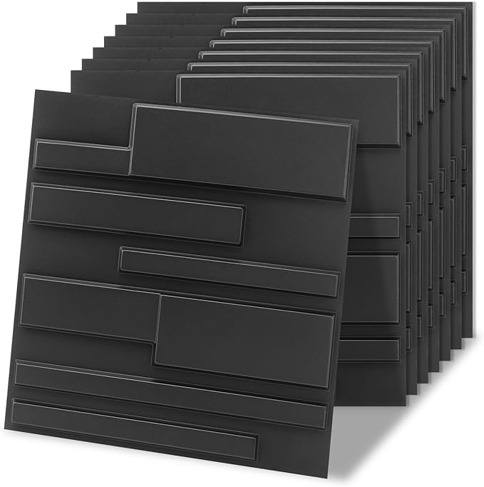 Art3d 20 Pack Decorative 3D Wall Panels, 19 Sq.Feet PVC Interior Wall Décor, 11.8"x11.8", Black