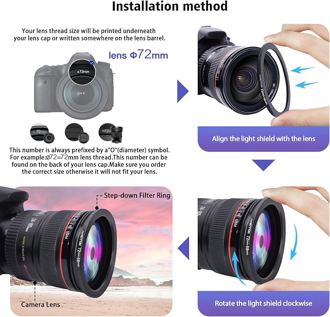 72mm Lens to 58mm Camera Lens Adapter, 72mm to 58mm Filter Step-Down Ring - Image 5
