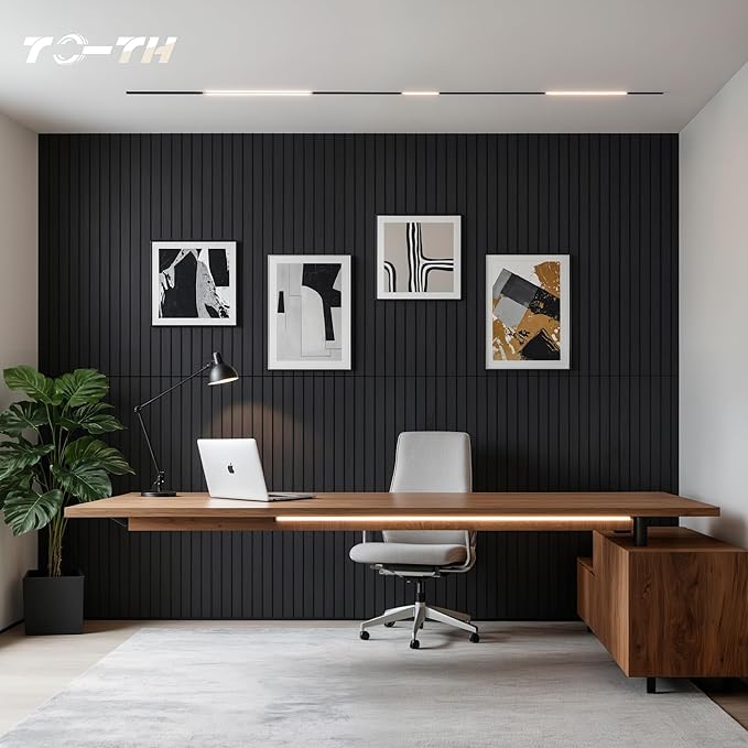 TO-TH Wood-Look Acoustic Panel, 4 Pack 47.2” x 23.6” Soundproof Wall Panels, Decorative Sound Absorbers Large Acoustic Panels for Home, Office, Basement, Smoky