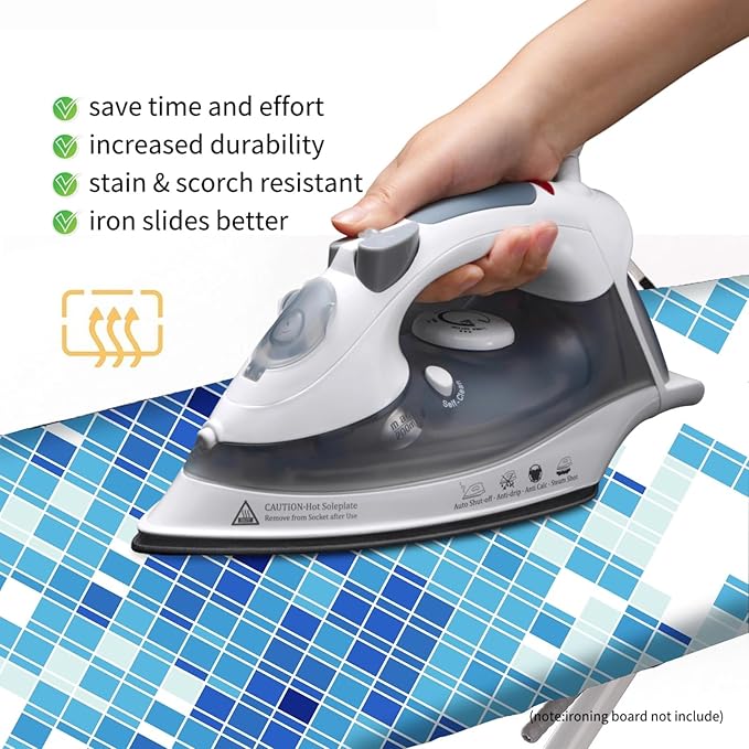 Bumkimue Ironing Board Cover and Pad, Standard Size 15x54 Inches, Blue Floral Pattern, Heavy Duty Padded, Elastic Edge, Scorch Resistant (Blue Geometry)