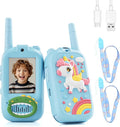 Video Walkie Talkies for Kids – Kids Walkie Talkies 2 Pack with Cute Silicone Cover, Voice Changer, 1000FT Range, Fun Indoor Outdoor Toys – Birthday Gift for Boys and Girls Ages 3-10（Blue+Blue）
