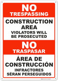 Brimar - 10" x 14" - Bilingual Construction Area Violators Will Be Prosecuted Sign - .055″ Polyethylene Plastic - Bold Text And Symbol - Easy Installation