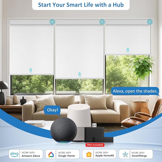 MANSNIX Smart Motorized Blinds with Remote, Cordless No-Drill Automatic Roller Shades, Blackout Electric Blind for Windows, White, 29.5 x 72