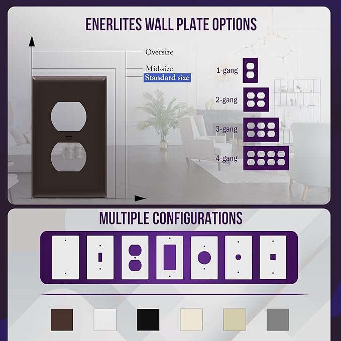 ENERLITES Duplex Receptacle Outlet Wall Plate, Gloss Finish, Size 1-Gang 4.50" x 2.76", Unbreakable Polycarbonate Thermoplastic, UL Listed, 8821-BR, Brown