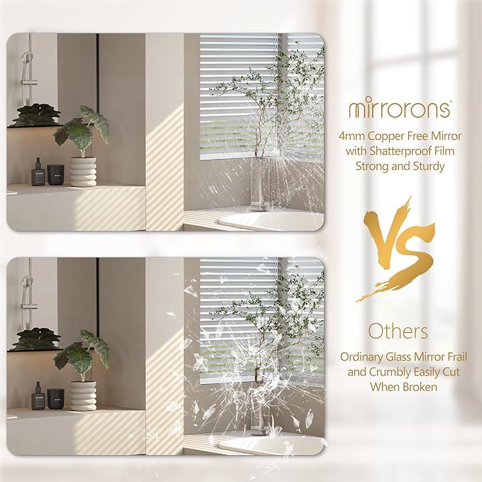 Mirrorons 18x24 Frameless Bathroom Mirror, Rounded Corner Bathroom Vanity Mirror, Modern Wall Mounted Vanity Mirror for Living Room, Bedroom, Entryway (Horizontal/Vertical)