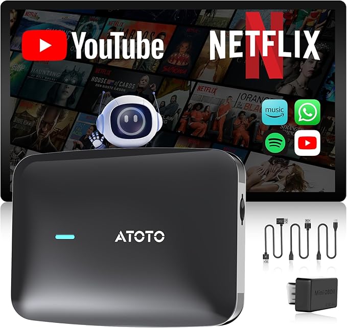 ATOTOMOVE Wireless Magic AI Box CarPlay with OBD2 Scanner, Car Video Streaming Plug & Play Carplay Box for iPhone & Android Auto with AI ChatGPT, Supports YouTube, Netfilx, Dual WiFi, CB4B Upgraded