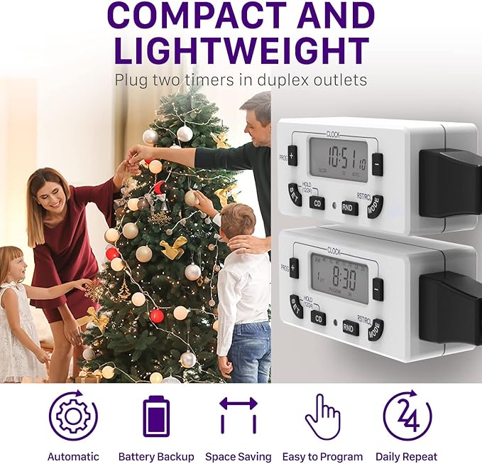 Fosmon 7 Day Digital Timers for Electrical Outlets, Indoor Plug-in Light Timers Switch Programmable, Electric Wall Plug for Lamp, Grow Reptile Lights, Aquarium, 15A/1875W, Grounded